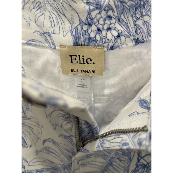 ELIE TAHARI Skinny Ankle Womens Pants White Blue Tropical Floral Bird Havana 10 - Picture 5 of 11